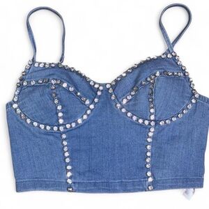 Crystal Embellished Denim Tank Top